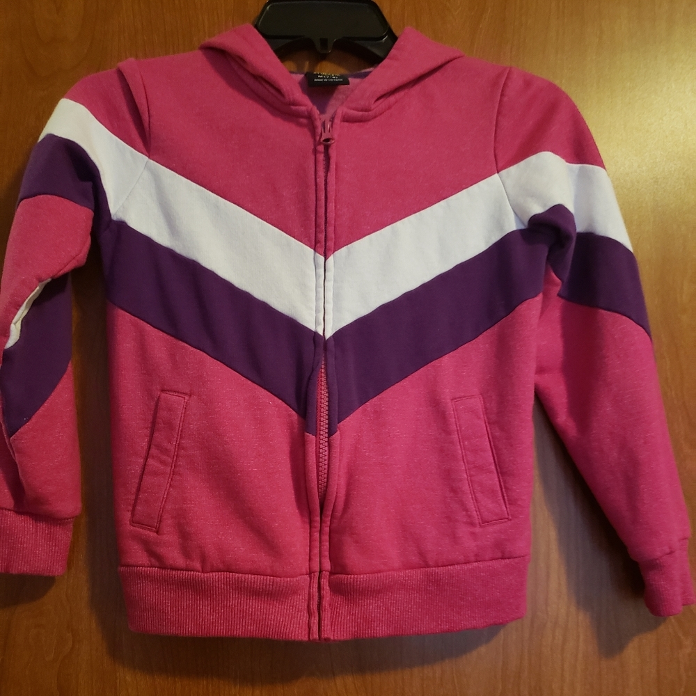 Hot Pink Zip Up Hoodie with white & purple stripes